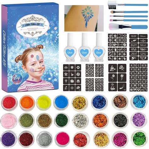 Kit Tatouage Paillettes Set Tatouages Temporaires Avec Couleur