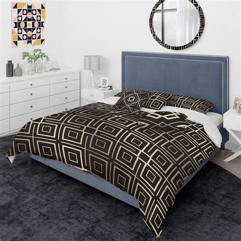 Designart Golden Luxury Geometrics Xii Mid Century Modern Duvet Cover