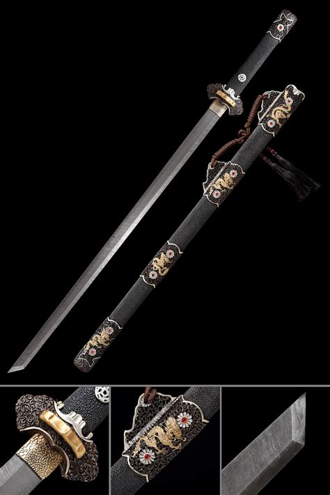 Tang Dao Handmade Chinese Tang Dao Sword With Black Rayskin Scabbard