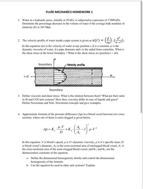 Solved Fluid Mechanics Homework 1 1 Water In A Hydraulic