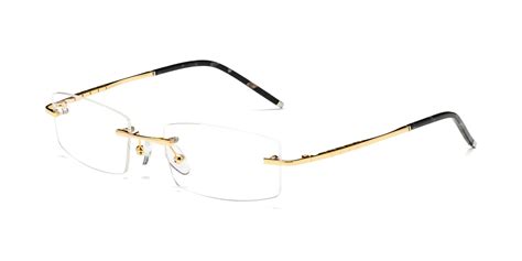 Gold Metal Rectangle Rimless Eyeglasses 58076 Ph