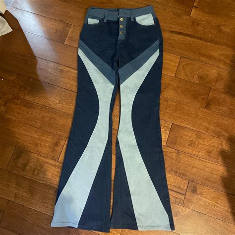 patterned blue jeans, brand new never worn, size... - Depop