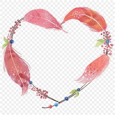 Boho Feather White Transparent Watercolor Boho Style Feather Heart