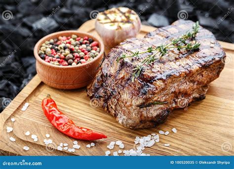 Cooked Steak On A Wooden Board Stock Image Image Of Dinner Portion