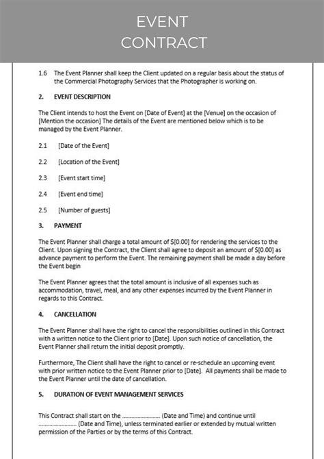 Event Contract Editable Template Contract Agreement Event Contract