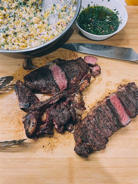 Homemade Steaks With Charred Elote Salad And Chimichurri Rfood