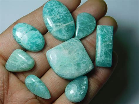 8 Pcs Lot Natural Green Amazonite CabochonsGreen Amazonite Etsy