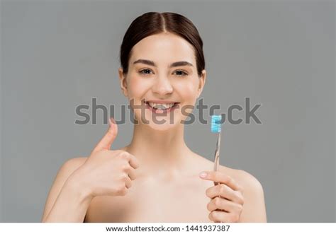 Cheerful Naked Woman Holding Toothbrush While Stock Photo Shutterstock