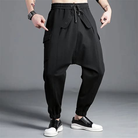 2448 Casual Pencil Harem Pants Men Cotton High Street Elastic Waist