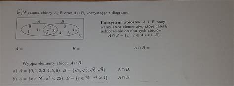 Wyznacz zbiory A B oraz A n B korzystając z diagramu Brainly pl