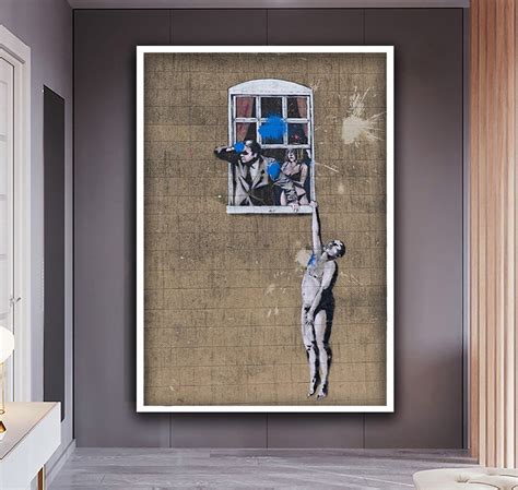 Man Hanging Out The Window Banksy Canvas Banksy Naked Man Canvas Art