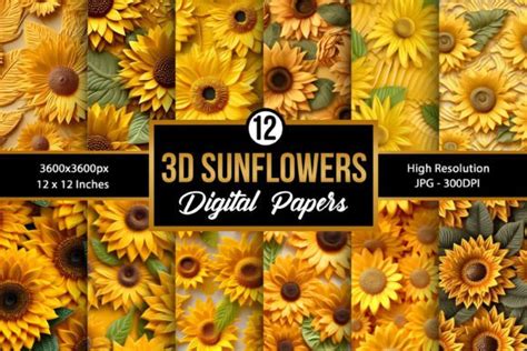 3d Sunflowers Digital Paper Patterns Graphic by Creative Store ...