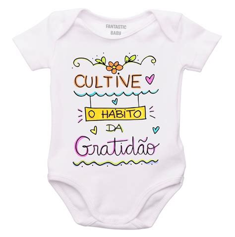 roupa Body Bebê personalizado cultive gratidão Elo7