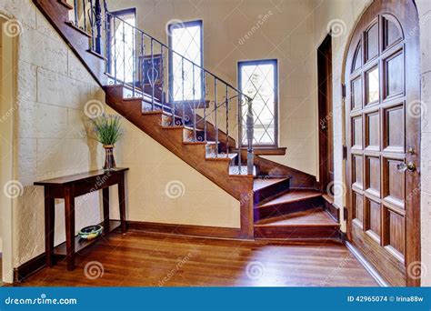 Luxury House Interior Entrance Hallway With Staircase Stock Photo