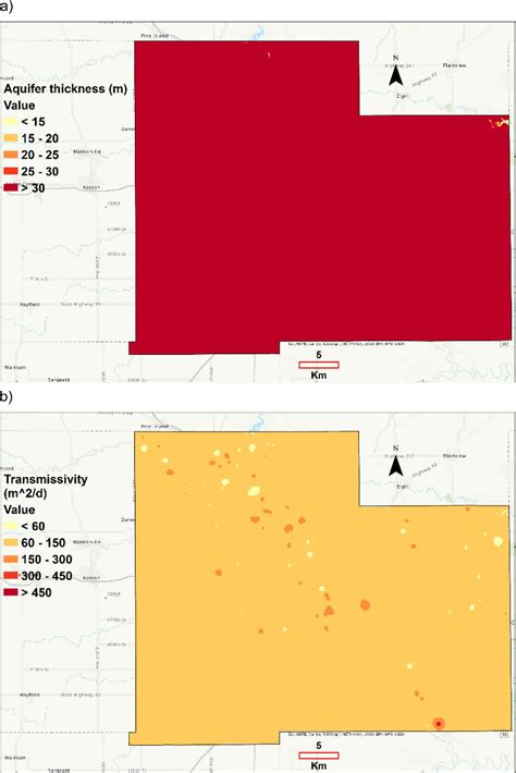 Map showing (a) aquifer thickness and (b) spatially averaged ...