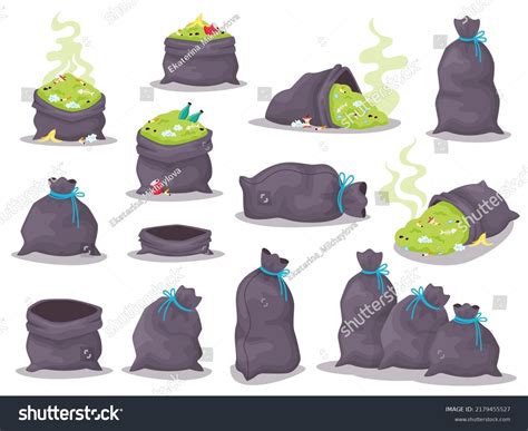 Set Trash Bags Smelly Garbage Black Stock Vector Royalty Free