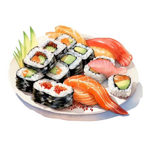 Premium Ai Image Realistic Watercolor Sushi Plate Art Illustration