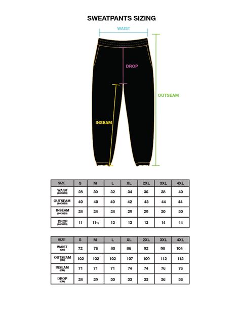 Sweatpants Size Chart Chalk Line Apparel