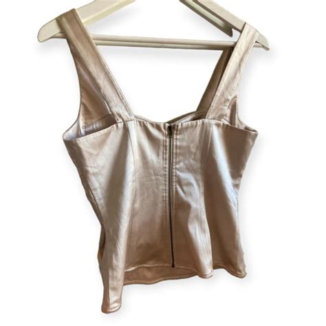 Silky Nude Zipped Lace Trim Corset By Bebe In Depop