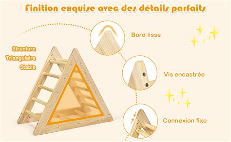 Costway Échelle dEscalade Triangulaire en Bois de Pin Pour Enfants