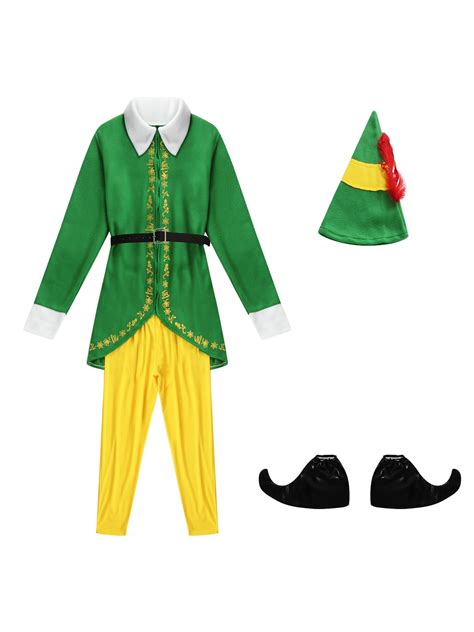 Mens Christmas Elf Costume Santa Suit Buddy Full Set Adults Halloween