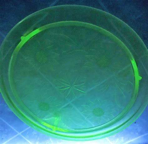 Vintage Green Glass Footed Cake Plate Green Depression Glass Etsy