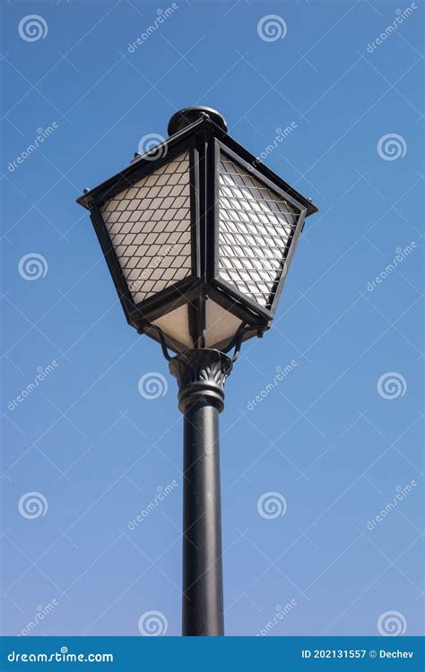 Vintage Street Light Post Against The Blue Sky Old Street Lamp Stock