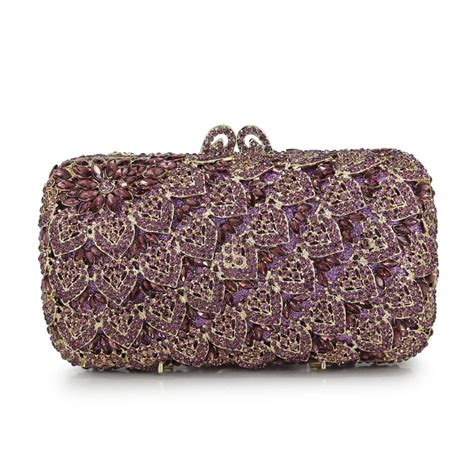 Buy Purple Crystal Evening Bag With Chain Women Handbags Party Purse Purple