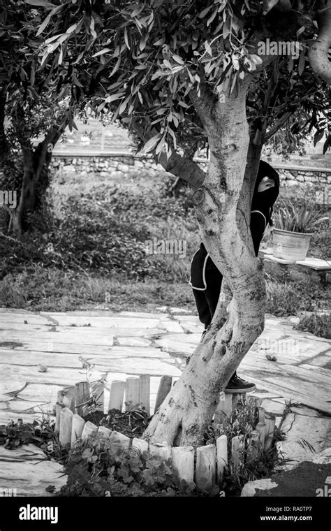 Niño Escondido Detrás De Un árbol Imágenes De Stock En Blanco Y Negro Alamy