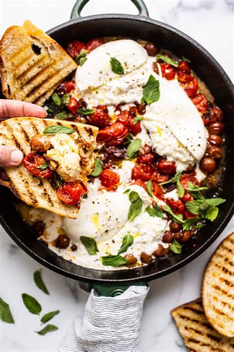 Bursting Cherry Tomatoes and Burrata Appetizer - Fit Foodie Finds