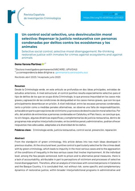 Pdf Un Control Social Selectivo Una Desvinculaci N Moral Selectiva