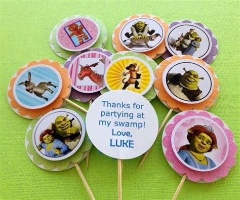 SET Of 12 Shrek Inspired Cupcake Toppers Party Tags Shrek