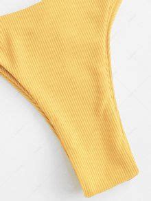 ZAFUL Ribbed Scrunch Butt String Thong Bikini Swimwear In YELLOW ZAFUL