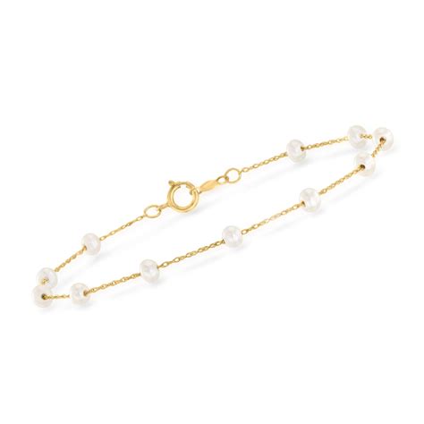 3 3 5mm Cultured Pearl Station Bracelet In 14kt Yellow Gold Ross Simons