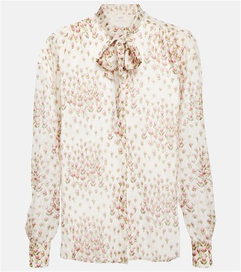 Floral Printed Silk Blouse In Multicoloured Giambattista Valli