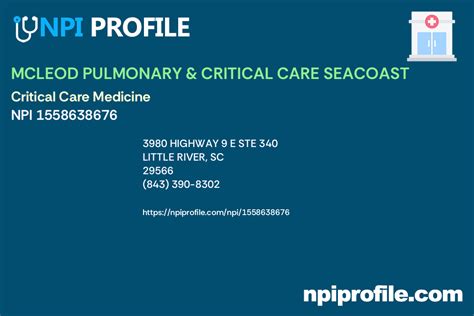 Mcleod Pulmonary And Critical Care Seacoast Npi 1558638676 Internal