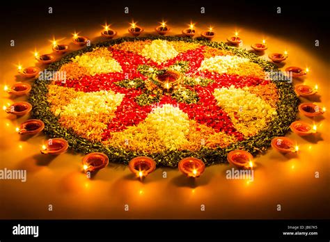 Deepavali Festival Lighting Diya Rangoli Design Celebration Stock Photo ...