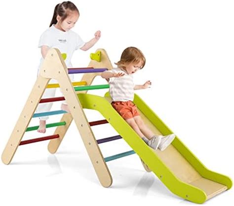 COSTWAY 2 En 1 Triangle D Escalade Montessori Enfant Avec Toboggan