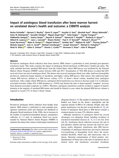 Impact Of Autologous Blood Transfusion After Bone Marrow Harvest On