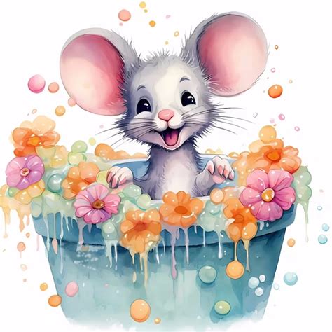 Mouse Taking A Bath Canvas Full Round Square Drill Diamond Painting