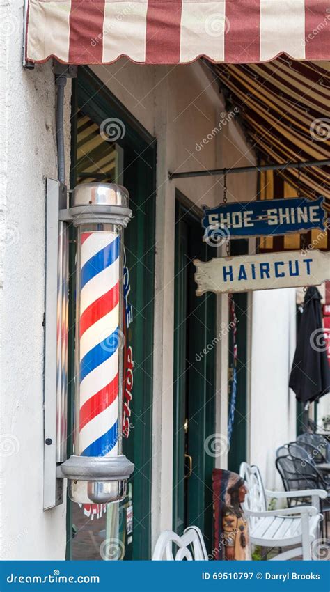 Old Fashioned Barber Pole Outside Barber Shop Stock Image - Image of ...