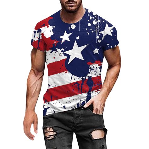 Mens Summer 3d Digital Printing Independence Day Round Neck T Shirt Short Sleeve Blouse