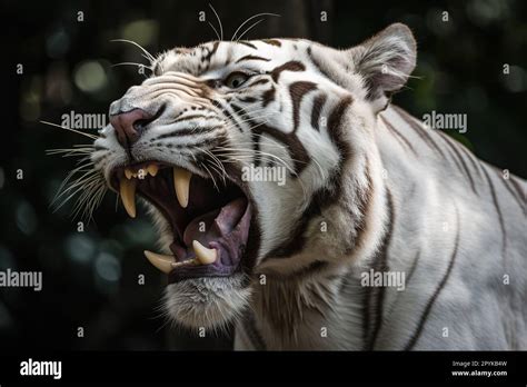 A fierce and majestic White Bengal Tiger roaring - This White Bengal ...