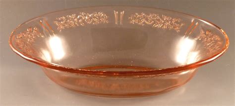 Sharon Pink Depression Glass Oval Bowl Cabbage Rose Of Sharon