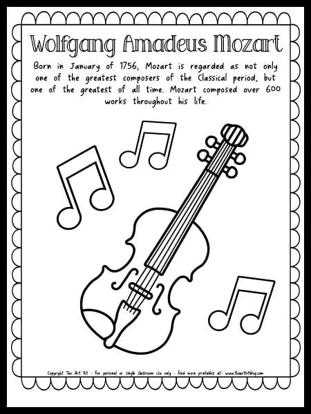 Wolfgang Amadeus Mozart Coloring Page With Fun Fact Free Printable