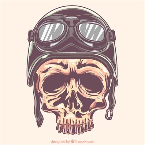 Calavera Con Casco Y Gafas De Motero Vector Premium