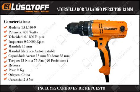 Lusqtoff Atornillador Taladro Percutor 450w 13 Mm Control Torque