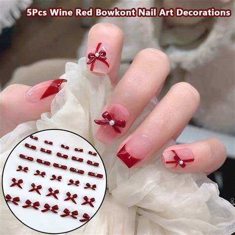 Pcs Nail Art Decoration Wine Red Pearl Bowknot Nail Art Charm Manicure