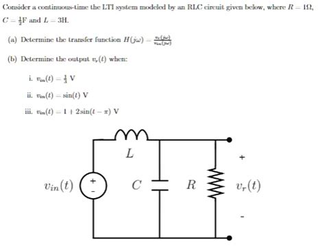 SOLVED Consider A Continuous Time LTI System Modeled By An RLC Circuit