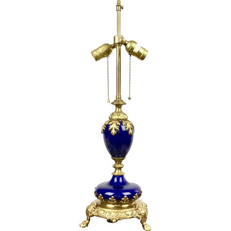 Cobalt Blue Glass Lamp With Golden Leaf Metal Blue Glass Lamp Glass